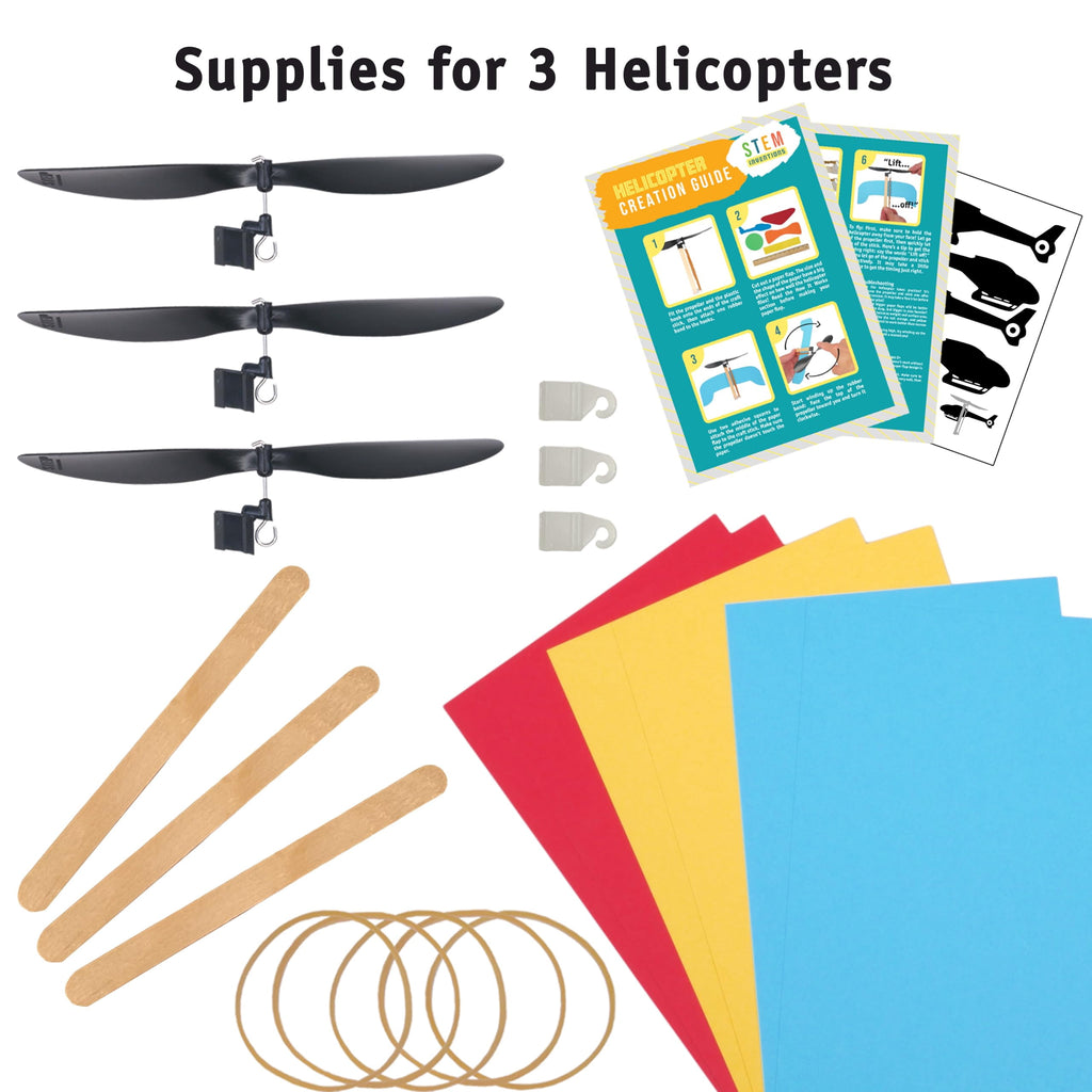 Rubber Band Helicopter Kit – Build 3 DIY Propeller-Powered Helicopters, Complete STEM Project for Kids with Instructions, Ages 8 and Up