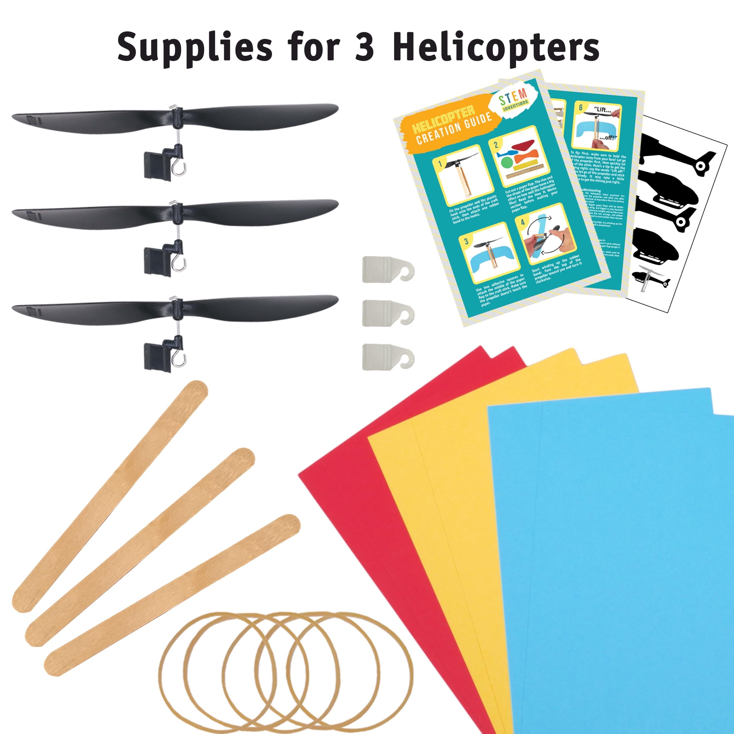 Rubber Band Helicopter Kit – Build 3 DIY Propeller-Powered Helicopters, Complete STEM Project for Kids with Instructions, Ages 8 and Up