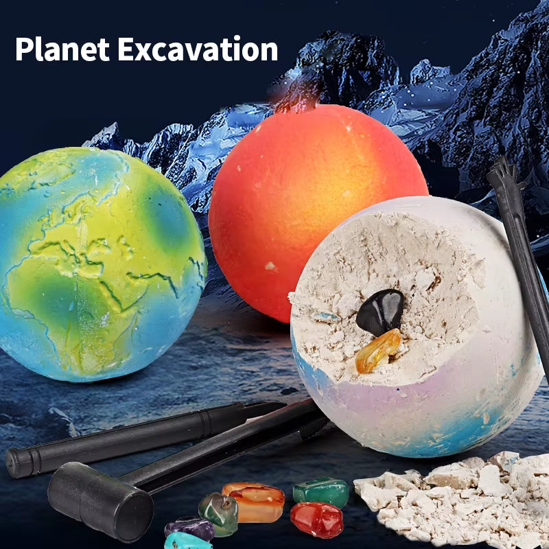 Unearth the Cosmos -Solar System Planet Excavation Kit - Interactive Gemstone Digging, Puzzle Adventure Toys