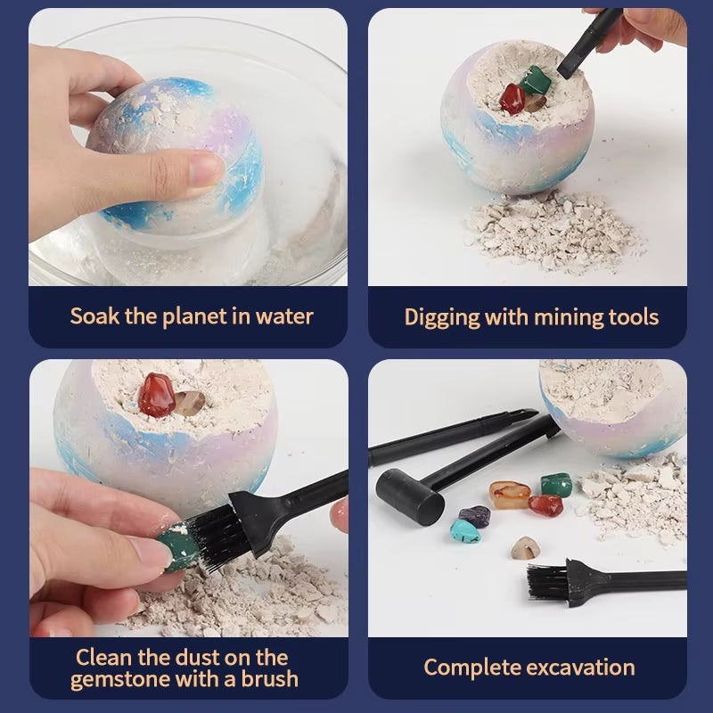 Unearth the Cosmos -Solar System Planet Excavation Kit - Interactive Gemstone Digging, Puzzle Adventure Toys